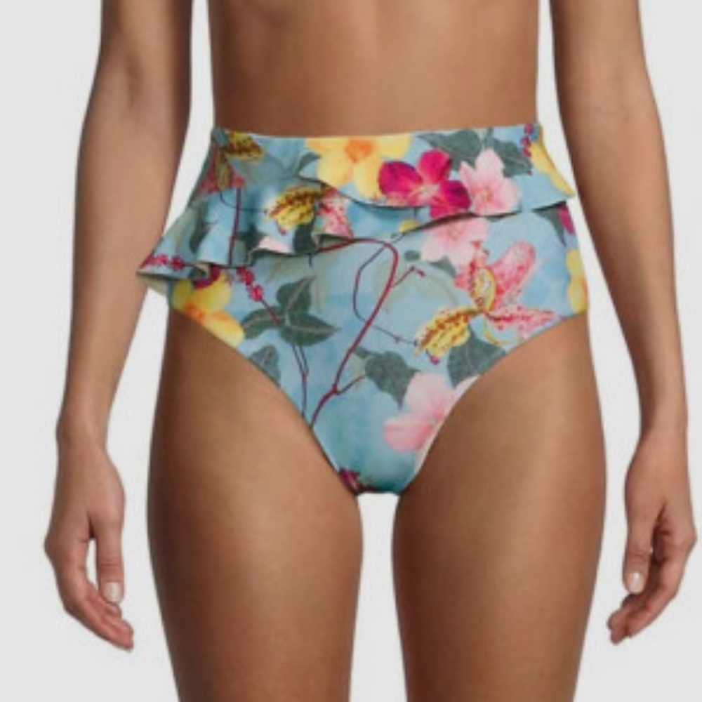 PatBO Tropical Floral Bikini Bottom - Blue and Pink